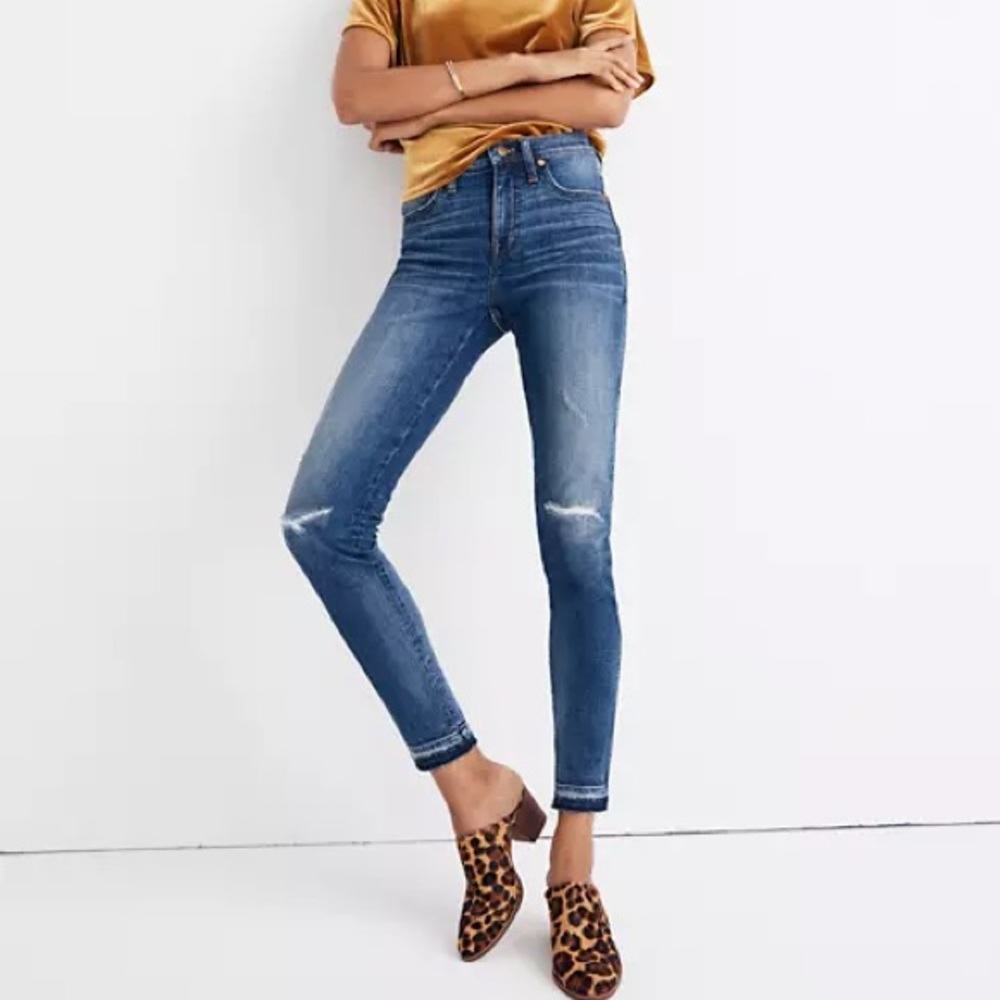 madewell | 9" high rise skinny rip & repair york wash distressed 26 petite